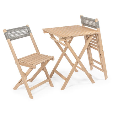Sitges Modern Mid-Century 3-Piece Roped Acacia Wood Outdoor Folding Bistro Set - JONATHAN Y